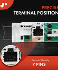 Close-up view of 7-terminal precise connection area on HVAC Heater Control Panel Climate Control Module Without Rear Window Defogger For Chevy Cadillac And GMC Vehicles Including C1500 C2500 C3500 K1500 K2500 K3500 Escalade Tahoe Yukon Plug And Play Ready.