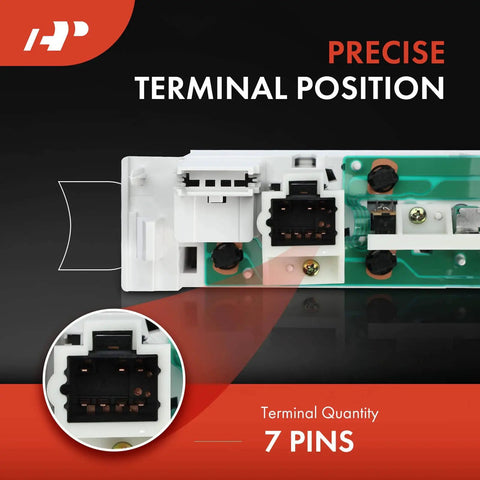 Close-up view of 7-terminal precise connection area on HVAC Heater Control Panel Climate Control Module Without Rear Window Defogger For Chevy Cadillac And GMC Vehicles Including C1500 C2500 C3500 K1500 K2500 K3500 Escalade Tahoe Yukon Plug And Play Ready.