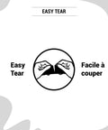 Illustration of easy tear feature for Red Epoxy Resin Construction Tape For Sheathing, 2.4 Inch By 180 Foot Roll, bilingual text