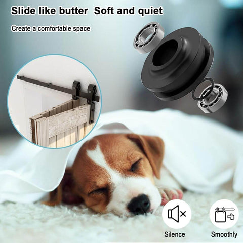 52 Inch Bi Folding Sliding Barn Door Hardware Kit For Two Doors With J Shape Hangers showcasing quiet operation