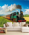 Self Adhesive Train Wall Mural With Steam Locomotive Design, Dope 3D Depth Embossed Texture, Big 12Ft By 8Ft Wallpaper