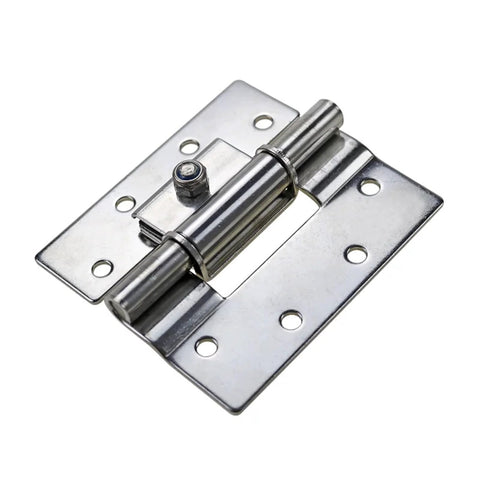 Front view of stainless steel adjustable torque hinge with mounting plate for industrial automation equipment.