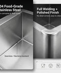 Close-up of 304 food-grade stainless steel used in Industrial Stainless Steel Utility Cart With Locking Swivel Wheels And Deep Soak Tank.