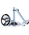 Kickass Heavy Duty Furniture Leveling Feet Four Pack Solid Carbon Steel M12 X 50mm Adjustable legs with round bases and metal bolts.
