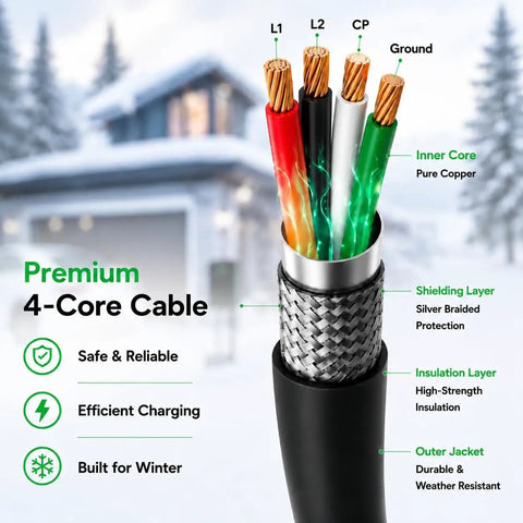 Premium Sae J1772 Level 2 Electric Vehicle Charging Cord Upgrade Your Daily Routine With This Rugged Fifty Amp Replacement Cable Measuring Twenty Five Feet, four-core design with protective layers for safety.