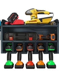 Cordless Drill Organizer Wall Mount Power Tool Storage Rack With Five Hanging Slots Wooden M003W1 installed with tools
