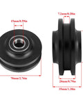 Heavy Duty Sliding Barn Door Wheel Set for Cabinets and Windows, Quiet Smooth Roller Pulleys, front and side view, dimensions shown