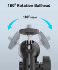 Image of a Double Ball Head With Cold Shoe Mount And One Quarter Inch Screws, 180 Degree Rotation, universal adapter for cameras and gear.