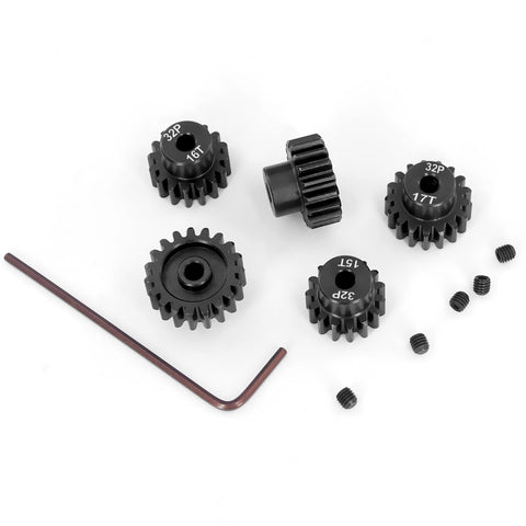 Beefy 32P Pinion Gear Set for 1/10 RC Electric Off Road Trucks, 15T 16T 17T 18T 19T, 3.175mm Bore, showing five gears with Allen key