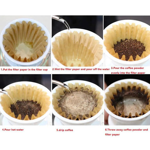 Sturdy 1 To 4 Cup Coffee Basket Filters Biodegradable Unbleached Natural Brown Paper 6-step brewing process in coffee maker