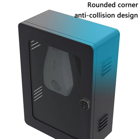 Rugged Workhorse Wall Mount EV Charger Protection Box With Vented Heat Dissipation Universal Fit For Electric Vehicles Lockable Weatherproof Station Enclosure Set Of Two White, featuring rounded corners and anti-collision design.