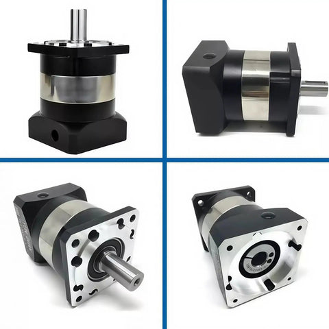 Four views of Five To One Planetary Gearbox Speed Reducer With Crazy Low Backlash Under Seven Arc Minutes 3500 RPM Gear Head.
