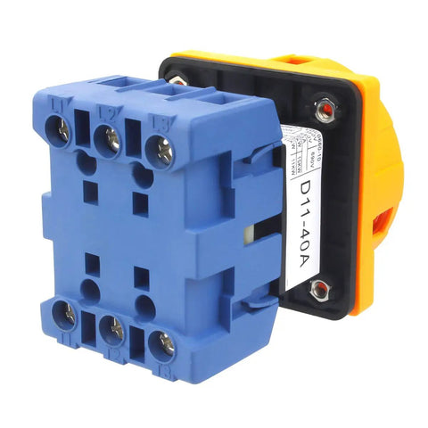 Universal Go-To 2-Position 3-Phase Changeover Switch With Rotary Panel Selector, 40A 690V AC, 6 Terminals, On Off, compact size