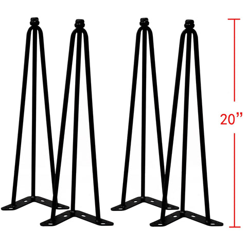 Hairpin Metal Table Legs 20 Inch Set of 4 With Black Screws And Adjustable Cushion Floor Protectors For DIY Furniture
