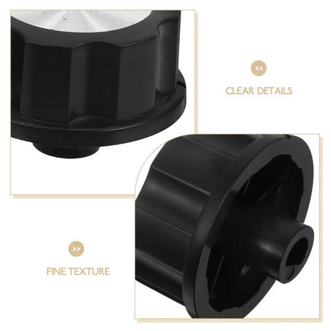 Close-up view of heat resistant plastic knobs with D-shaft for 2-Pack Universal Oven Control Knob Replacement For Air Fryer, Stove, And Grill.