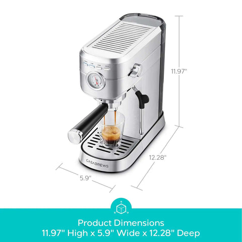 Compact 20 Bar Espresso Machine With Steam Milk Frother For Home Barista Vibes Stainless Steel Coffee Maker dimensions shown
