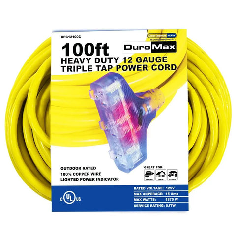 100ft Rugged Outdoor Extension Cord With Lighted Ends For Easy Power Check 15 Amp 1875 Watts Bright High Visibility Yellow Jacket