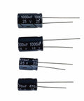 Four aluminum capacitors from Electrolytic Capacitor Kit With 800 Pieces, 40 Capacitor Values From 0.1uF To 1000uF, 10V 16V 25V 50V 100V