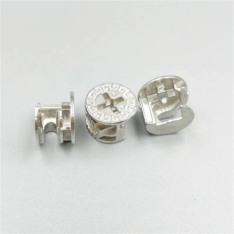 Fifty Piece Top Shelf Cam Lock Fittings No Sweat Furniture Connecting Hardware Set Rust Proof Cam Nuts for cabinet installation.