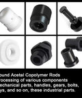 Four Pack Round Acetal Copolymer Rods Half Inch Diameter And Twelve Inch Length Black POM C Rods For Precision Machining And Non Marring Fixtures Built Tough High Strength And Wear Resistant, assorted machined parts