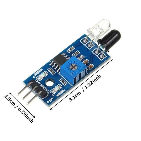 IR sensor module from 20 Piece Dope IR Infrared Obstacle Avoidance Sensor Module Kit for Arduino, Raspberry Pi, and robot projects.