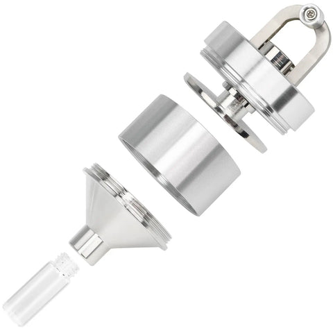 Exploded view of Superfine Grinding Pepper Grinder Set With Aluminum Alloy Body And Glass Storage Bottles, Adjustable Coarseness, 2.2 Inch Silver