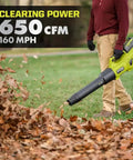 Bad Boy Cordless Leaf Blower Featuring A Smooth Brushless Motor That Runs Quiet While Cranking Out 160 MPH Winds For Tough Yard Work No Sweat Guaranteed Easy Setup Every Time Tool Only in action blowing leaves.