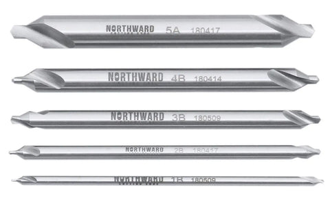 Long Series Center Drill Set HSS M2, 5 Pc 3/64 to 3/16 Inch, 4 Inch Length, Right Hand 60 Degree Tips