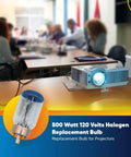 Projector on meeting table with image of powerful 500W carousel light projector replacement bulb for Eversmart Carousel 600 inset