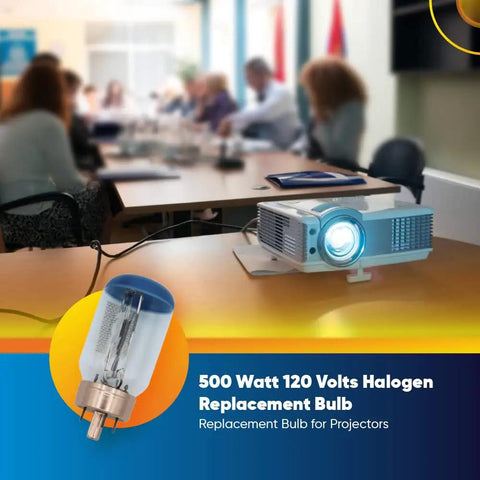 Projector on meeting table with image of powerful 500W carousel light projector replacement bulb for Eversmart Carousel 600 inset