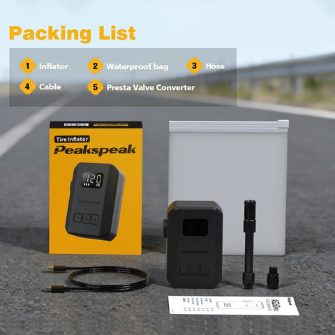 Mini Electric Bike Pump With Gauge And Auto Stop, USB C Rechargeable Jersey Pocket Ready Tire Inflator, packaging contents on road