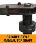 Ratchet top shaft of Variable Speed Ring Roll Bender for 2 inch tubing and 1.5 inch schedule 40 pipe, close-up view