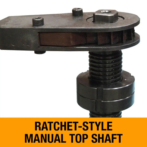 Ratchet top shaft of Variable Speed Ring Roll Bender for 2 inch tubing and 1.5 inch schedule 40 pipe, close-up view