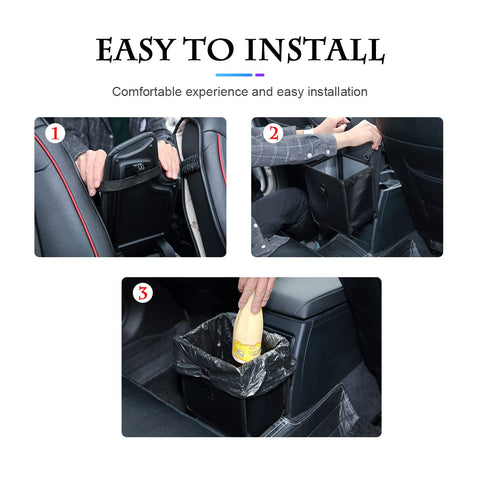 Installation steps for Foldable Car Trash Can Organizer, Hanging Waterproof Leakproof Storage Bag With Large Capacity.