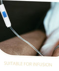 Infusion Tubing Flow Regulators 20 Piece Set with roller switch in use for precise hose flow control on patient's arm