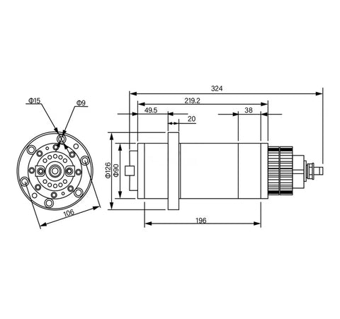 Sick Bt30 Spindle 5.5kw 24000rpm Power Head for Cnc Router Atc Automatic Tool Change detailed dimensions drawing