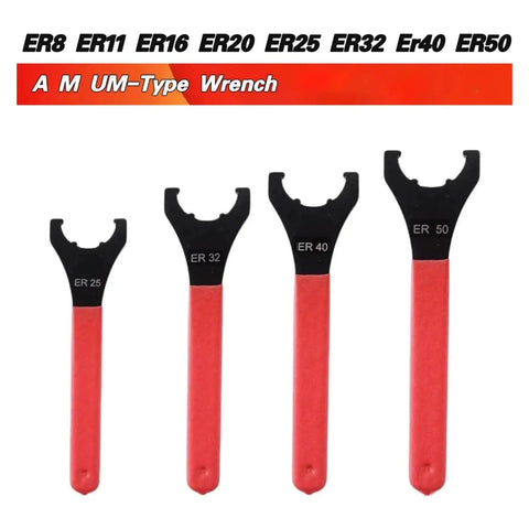 Premium Alloy Steel ER Collet Chuck Holder Set With Spanner Wrench For Precision CNC Milling And Lathe Machining High Rigidity Low Runout Tool Clamping showing various wrenches.
