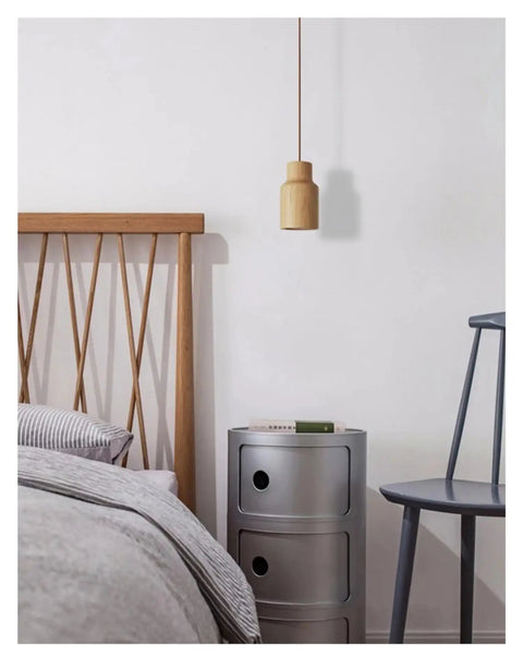 Wood LED Pendant Light Dining Room Furniture Hanging Light Restaurant Walnut Indoor Lights Beside GU10 LED over bedside table.