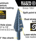 Step Drill Bit 14 Double Fluted 3/16 to 7/8 Inch with Easy Read Step Markings and Targets, Aluminum Titanium Nitride Coating