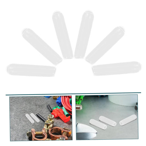 Clear Plastic End Caps 100 Pack For Screws And Round Tubing Bolt Cap Covers And Thread Protectors shown on table with tools