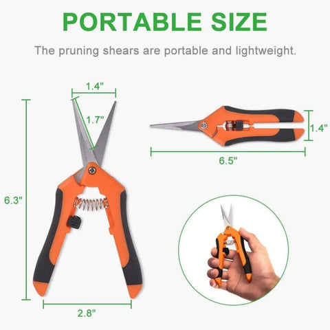 Ultra Sharp Pruning Shears For Gardening With Spring Loaded Mechanism Stainless Steel Precision Blades 6.5 Inch