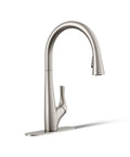 Top Shelf Pull Down Kitchen Sink Faucet With Smooth Glide Retractable Hose And Dual Function Sweep Sprayhead Built Tough For Lightning Fast Cleanup In Classic Vibrant Stainless Finish, side view.