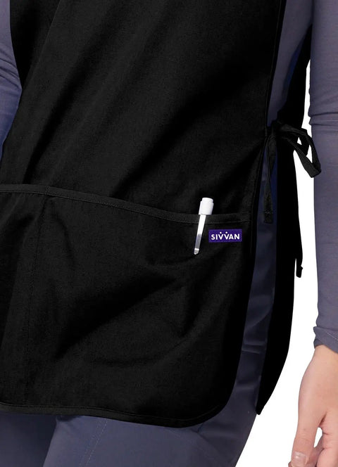 Unisex Cobbler Apron Set in Black 2 Pack, 27.5 Inch Length, Deep Front Pockets, Self Trim Binding shown in use