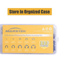 Beefy 300 Piece E Clip Set In Black Alloy Steel External Retaining Rings M1.5 Through M10 For Machinery, organized in case