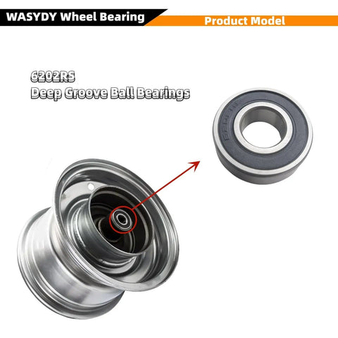 Front And Rear Mini Bike Wheel Bearing Kit 6202RS Easy Install Drop In Replacement For Coleman CT200U EX and wheel example