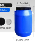 Food Grade Plastic Sealed Storage Barrel With Inner And Outer Double Seal Screw Lid, Airtight 8 Gallon Blue Container