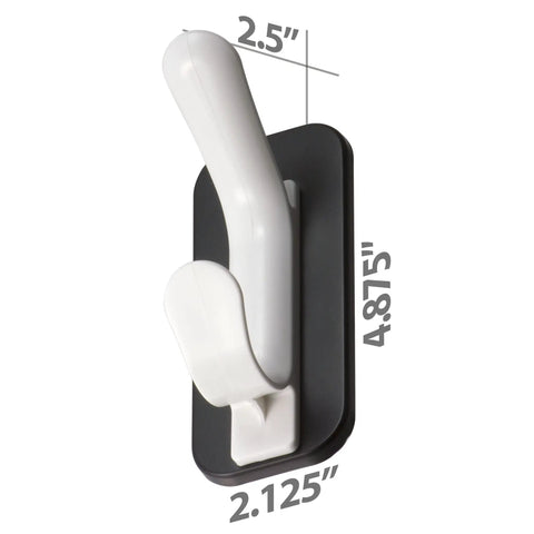 Magnetic Double Coat Hook With Extra Strong Backing For Office School Or Home, side view showing dimensions 2.5x4.875 inches
