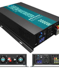 Badass 3000 Watt Pure Sine Wave Solar Power Inverter With Dual US Outlets and Bright LED Readouts, showcasing AC output and connectors.