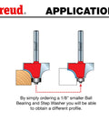Diagram showing application of Quadra-Cut Radius Rounding Bit With Perma-Shield Coating For A Flawless Finish, 1/4 inch shank and radius.
