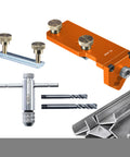 Heavy Duty Aluminum Profile Tapping Guide Drill Jig For Metal Extrusion Tracks, orange steel construction with drill bits.